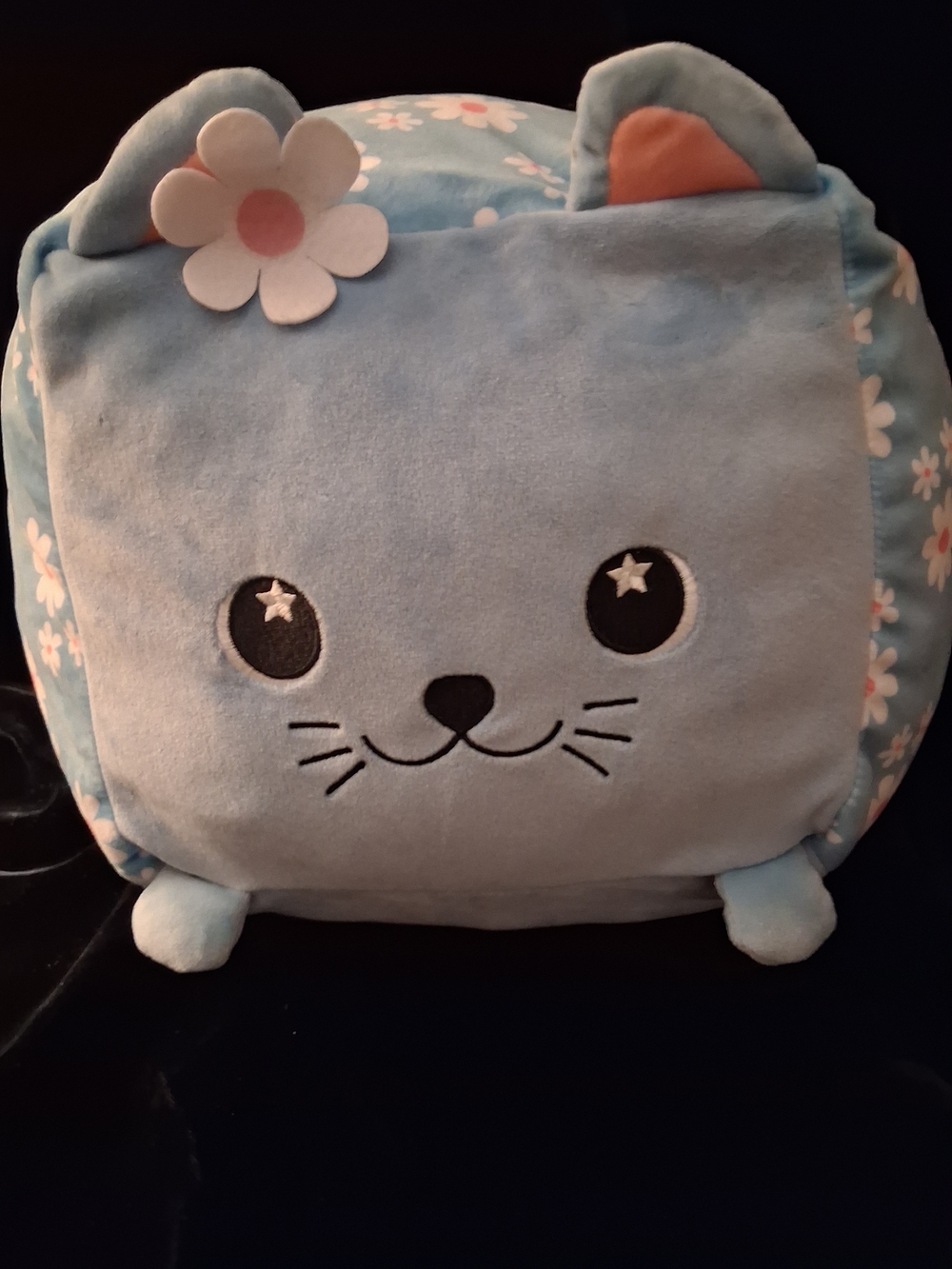 Moosh-Moosh Blue Floral Cat Plush Pillow with Daisy Accent